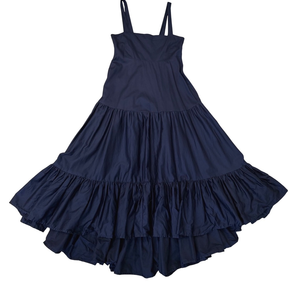 Do+Be Navy Blue Sateen Cotton Tiered Maxi Dress Sleeveless XS Cottagecore